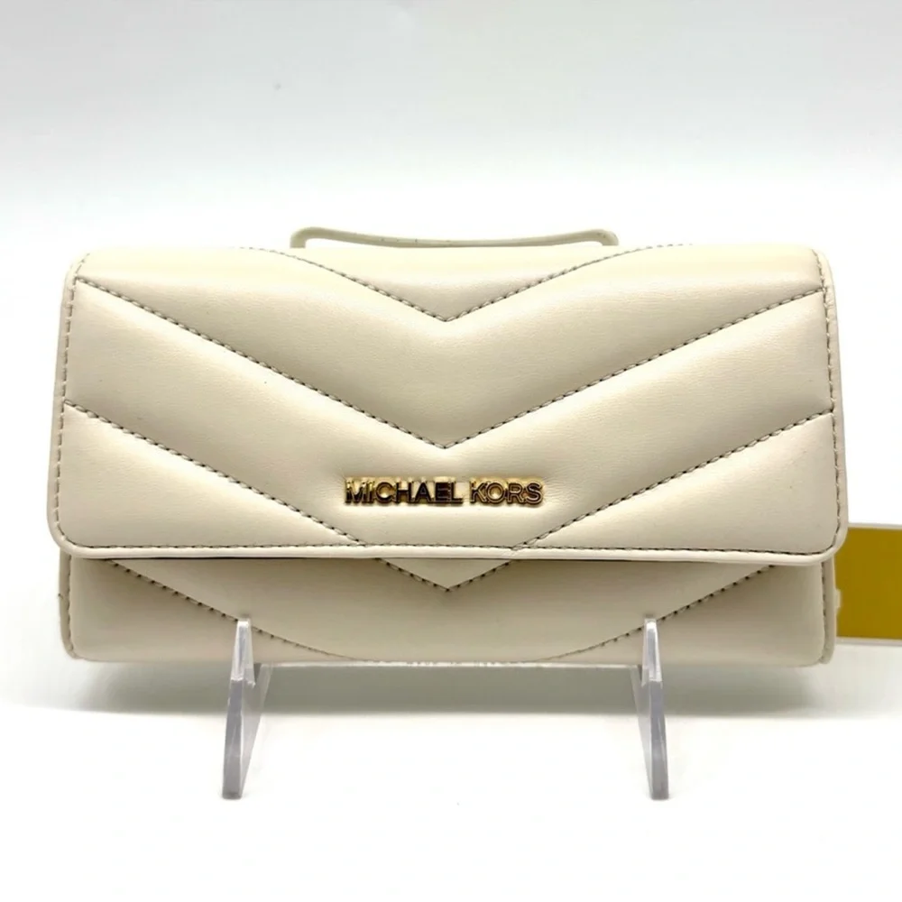 Michael Kors Large Quilted Trifold Wallet Light Cream